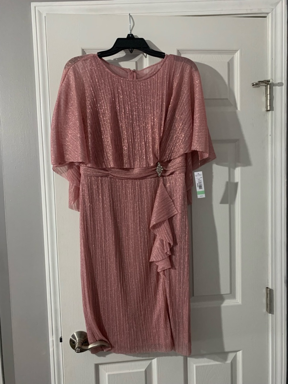 Elegant Pink Shimmery Ruffle Midi Dress